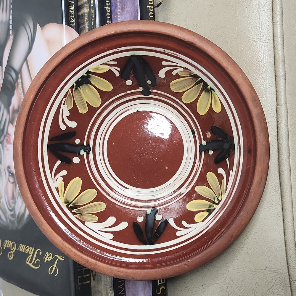 SUOMI Finland Pottery Redware Slipware Primitive Country Folk Bowl Signed MH